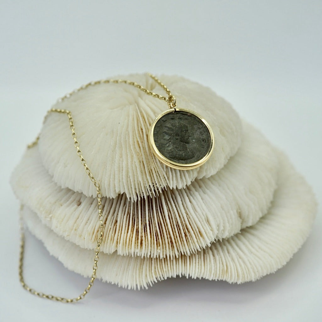 Gold and Roman bronze coin necklace