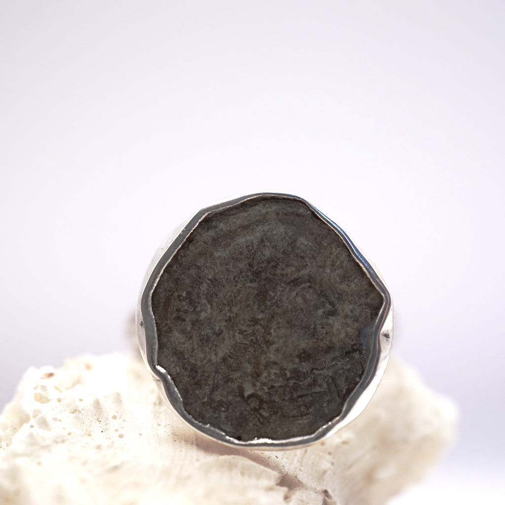Bronze Roman Coin Silver Ring, Badger's Velvet