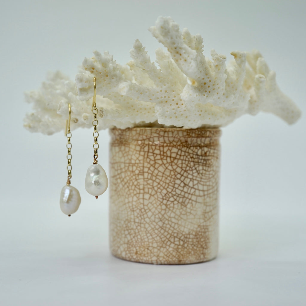 Gold and Freshwater Baroque Pearl Hook Earrings