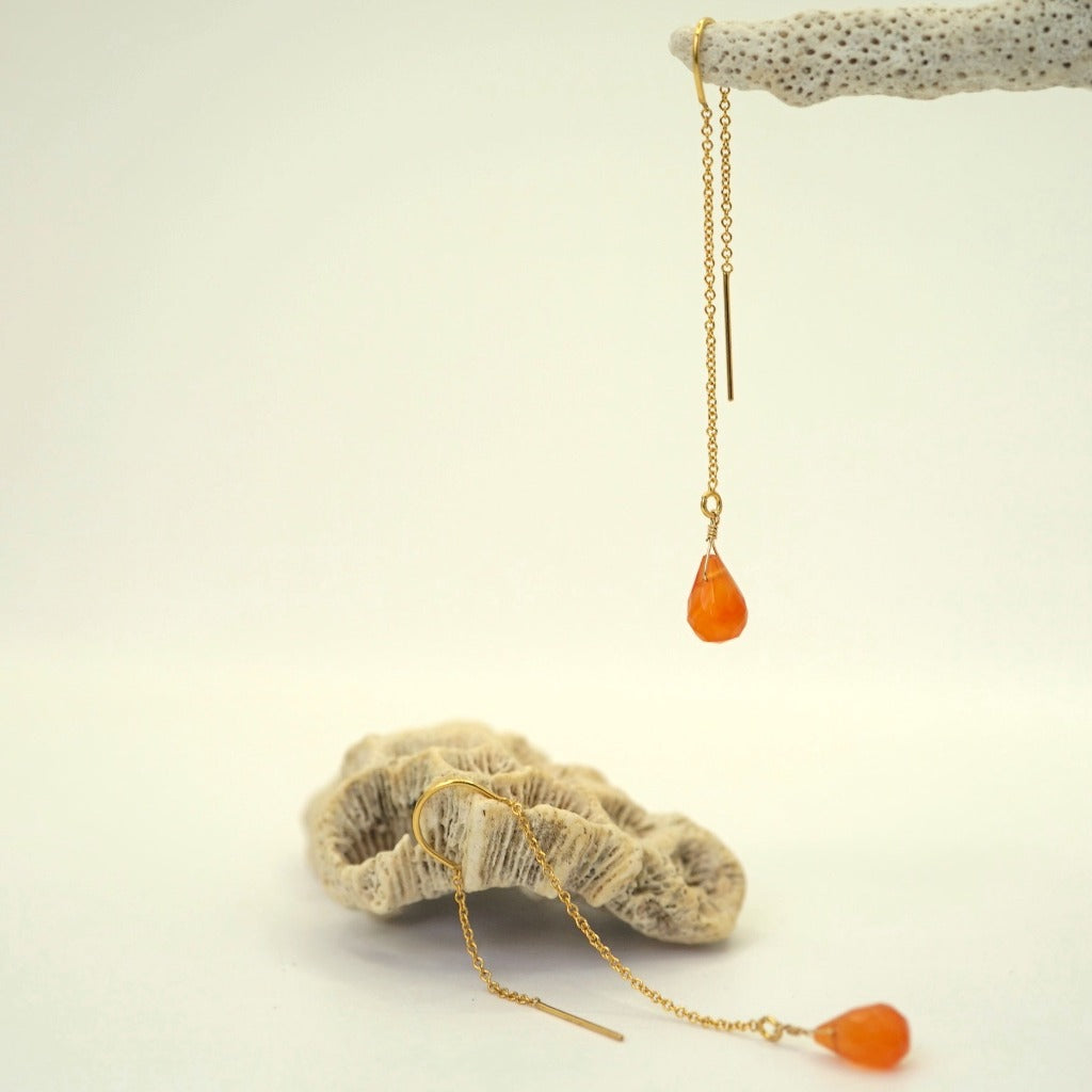 Gold and Carnelian Threader Earrings