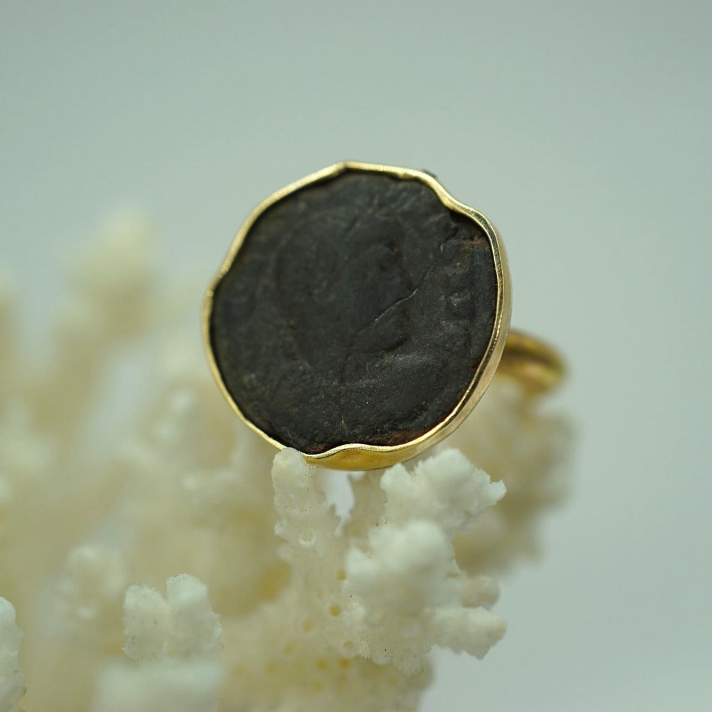 Roman Coin Gold Ring, Badger's Velvet