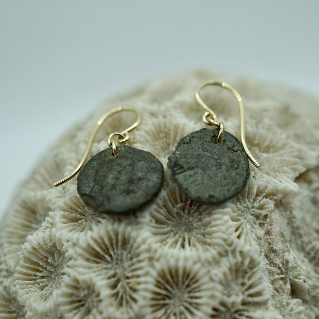 Badger's Velvet Gold Roman Hook and Roman Coin earrings