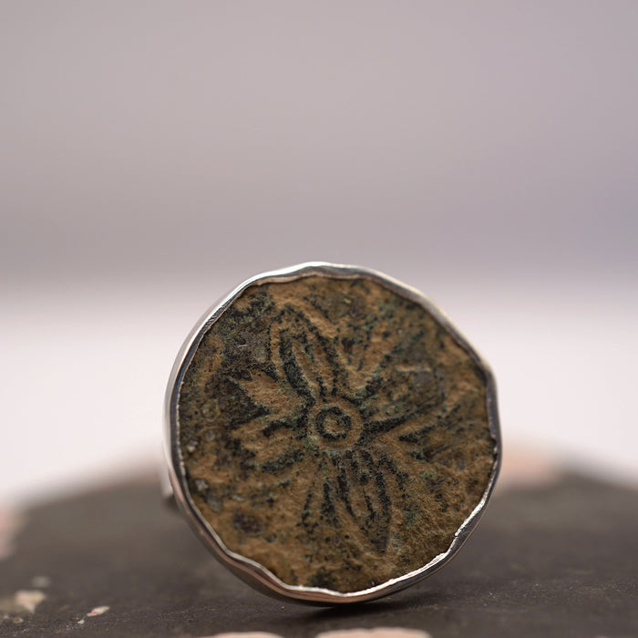 Etched Bronze Button Silver Ring, Badger's Velvet