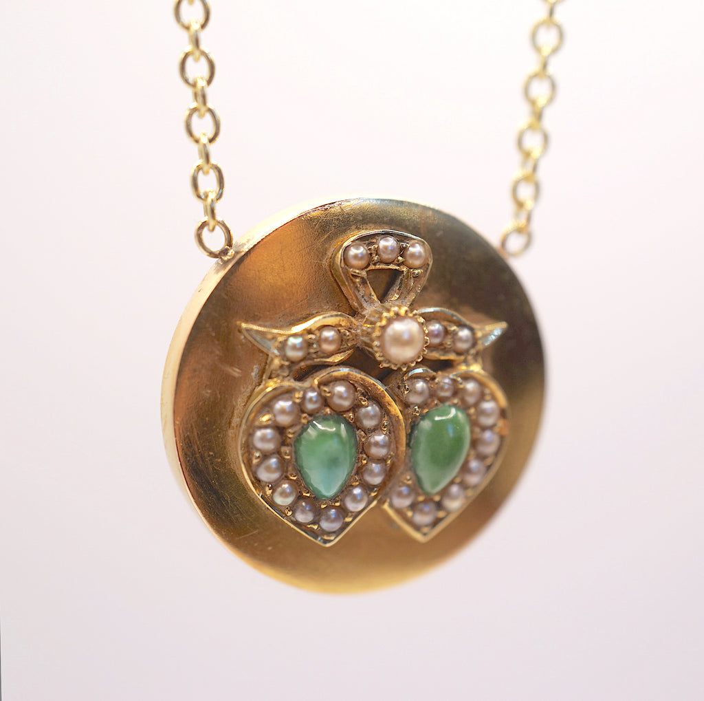 Gold Turquoise and Seed Pearl Heart Locket