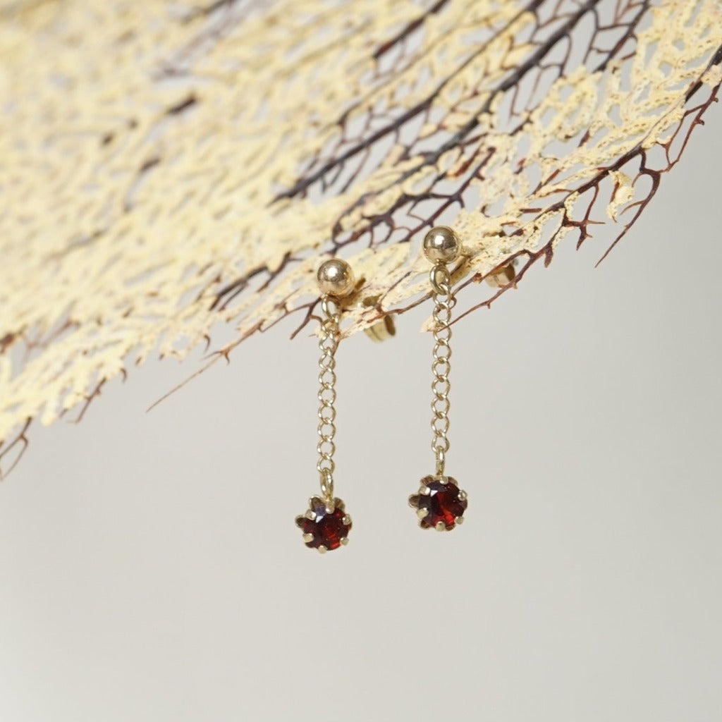 Gold & Garnet Drop Earrings