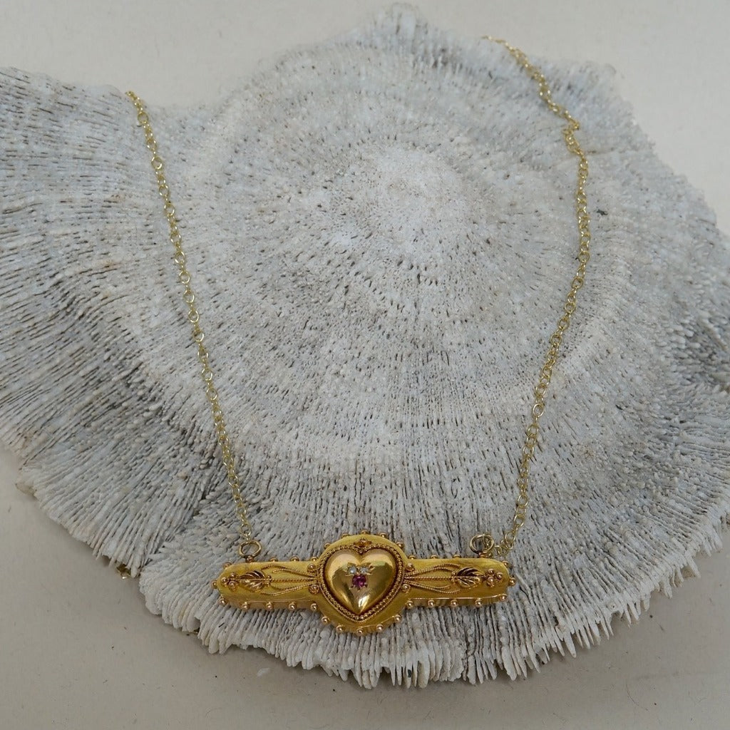 15ct Gold Ruby and Diamond Heart Necklace