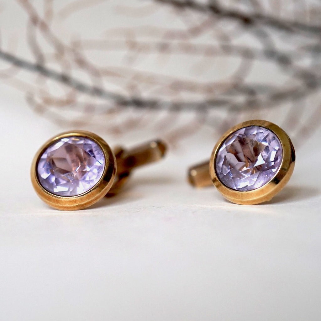 9ct Gold and Amethyst Vintage Cufflinks. Badger's Velvet