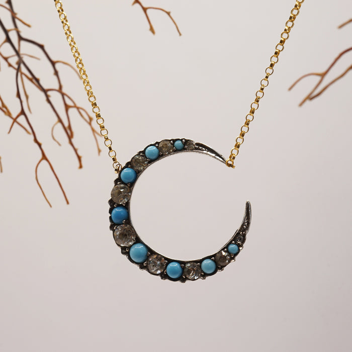 Silver Turquoise and Paste Crescent Moon Pendant