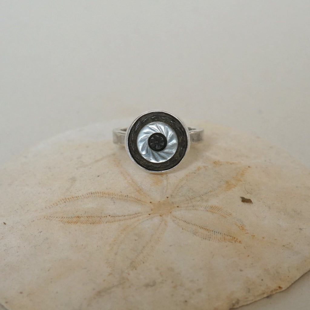 Bronze & Silver Ring with Mother of Pearl