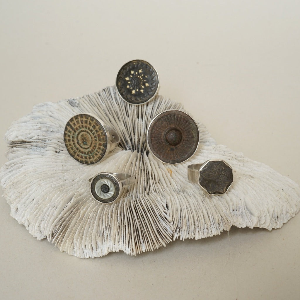 Large Silver and Bronze Convex Etched Ring