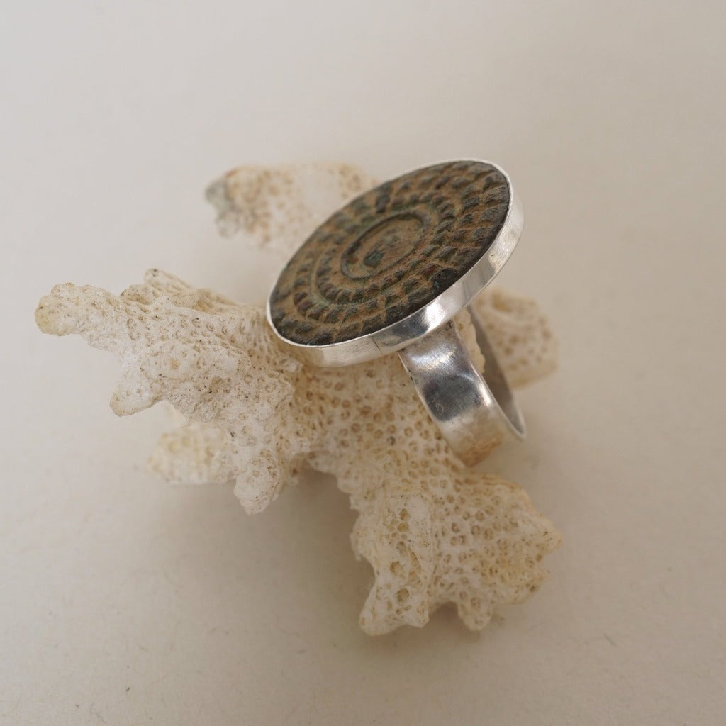 Large Silver and Bronze Concentric Squares Ring Badgers Velvet