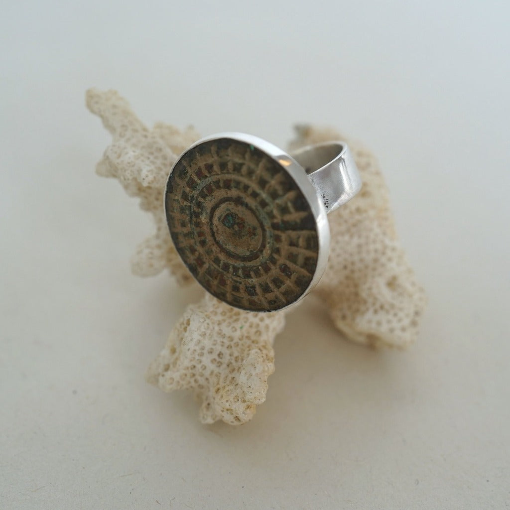 Large Silver and Bronze Concentric Squares Ring Badgers Velvet