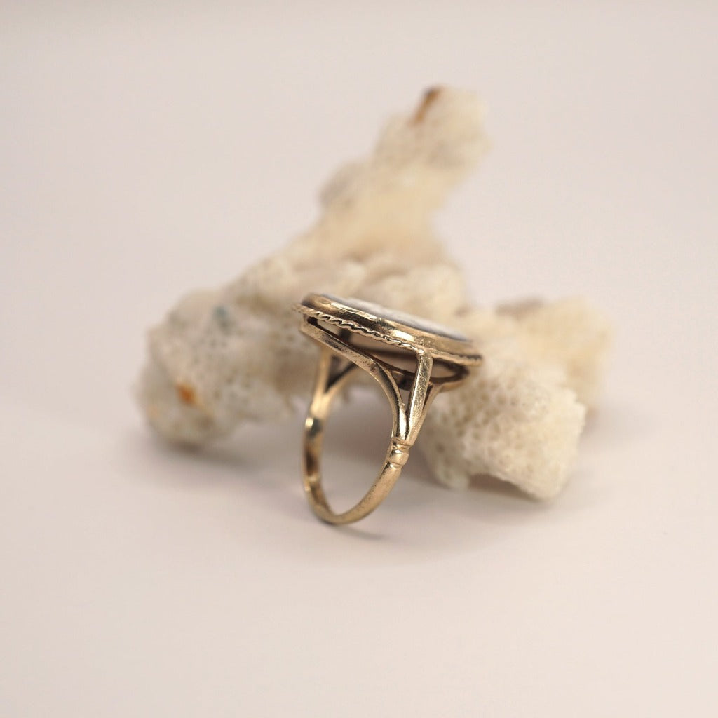 9ct Gold Antique Carved Oval Cameo Ring, Badger's Velvet