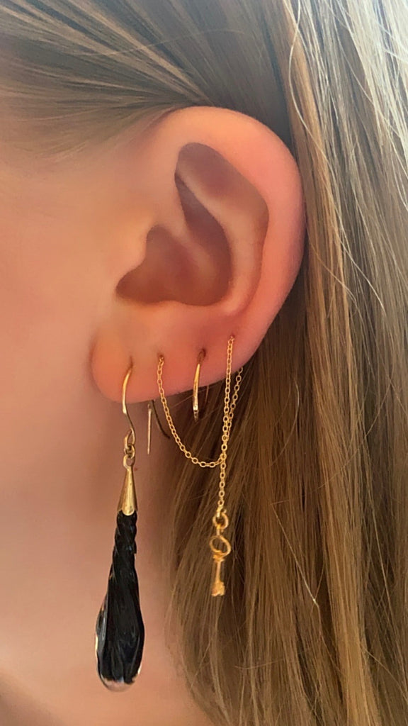 Victorian Glass Torpedo Drop Gold Hook Earrings