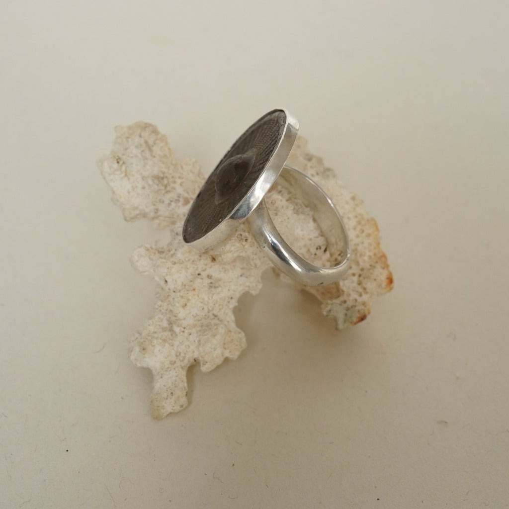Large Silver and Bronze Convex Etched Ring Badger's Velvet