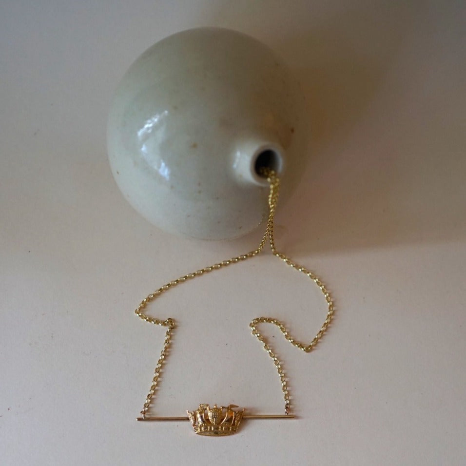 Antique 9ct Gold Crown Necklace Badger's Velvet