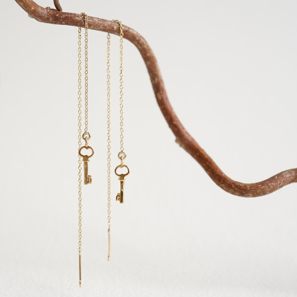 Gold Key threader earrings