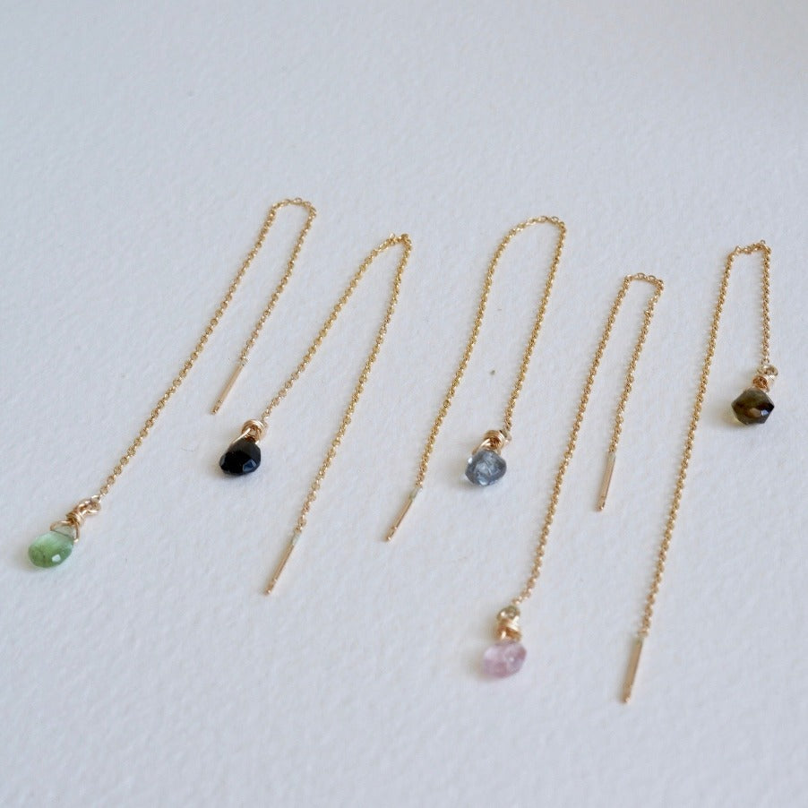 Tourmaline Single Gold Threader Earring