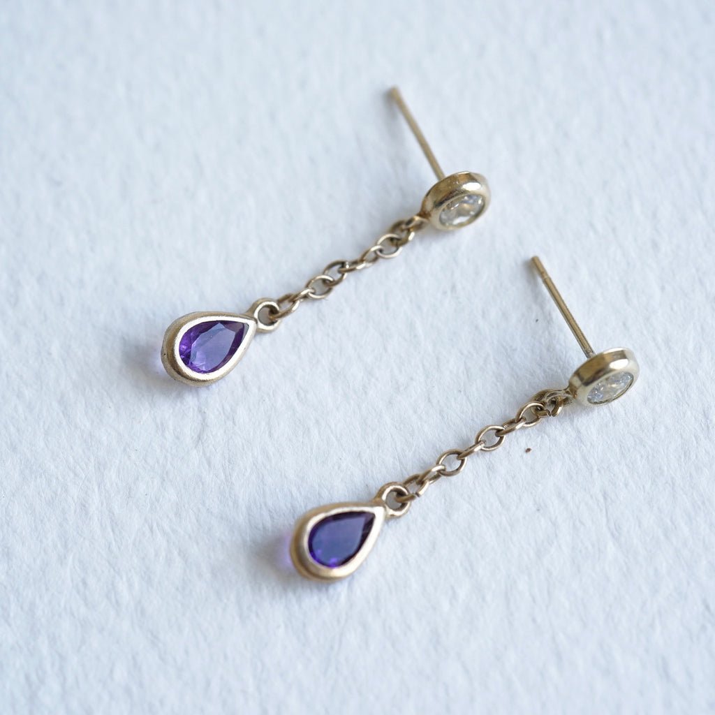 9ct Gold Amethyst & Zircon Earrings