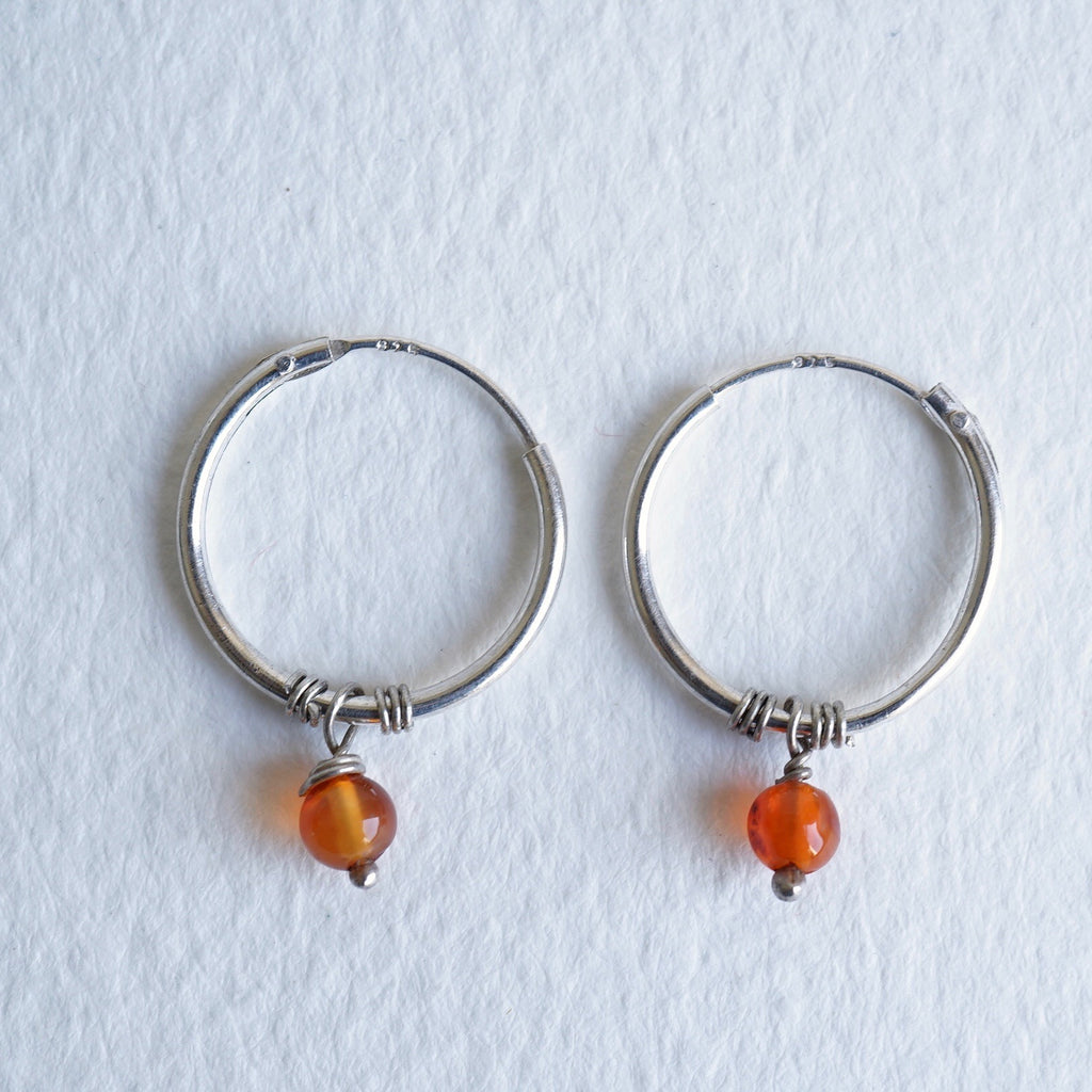 Badger's Velvet Silver 15mm Hoop Earrings with Vintage Indian Agate Beads.