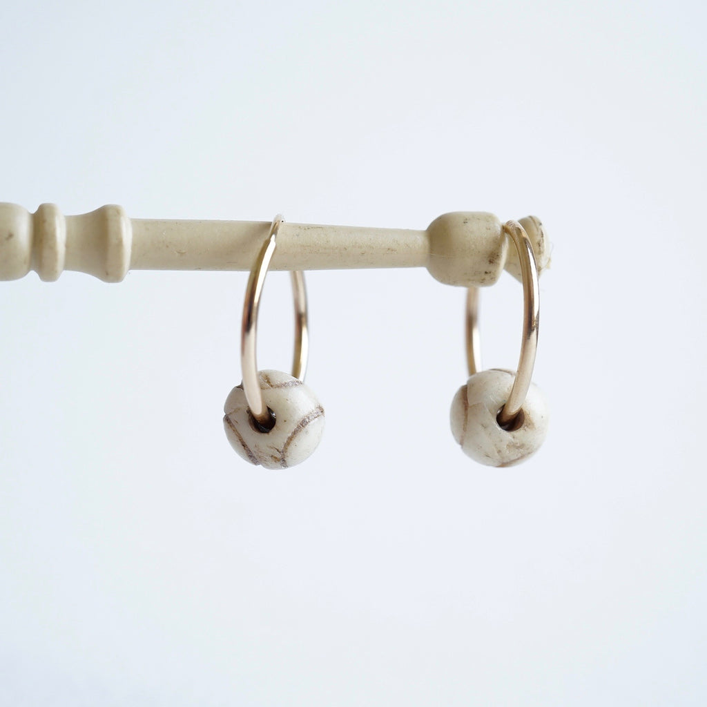 Gold Hoop Earrings With Carved African Bone Beads Badger's Velvet
