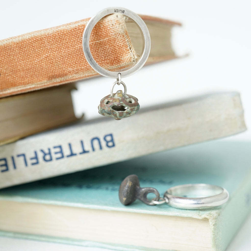 Silver and Antique Bronze Dangle Rings