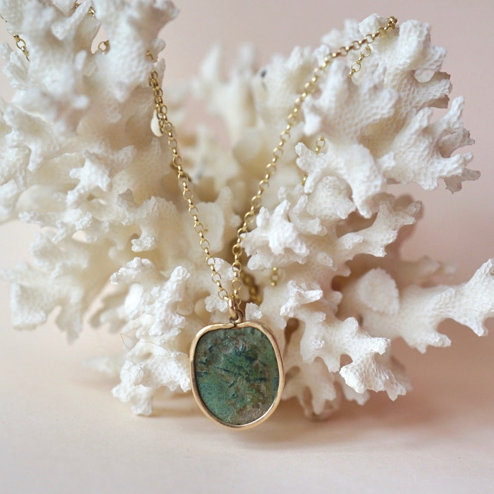 9ct Gold Mounted Roman Coin and Belcher Chain Necklace