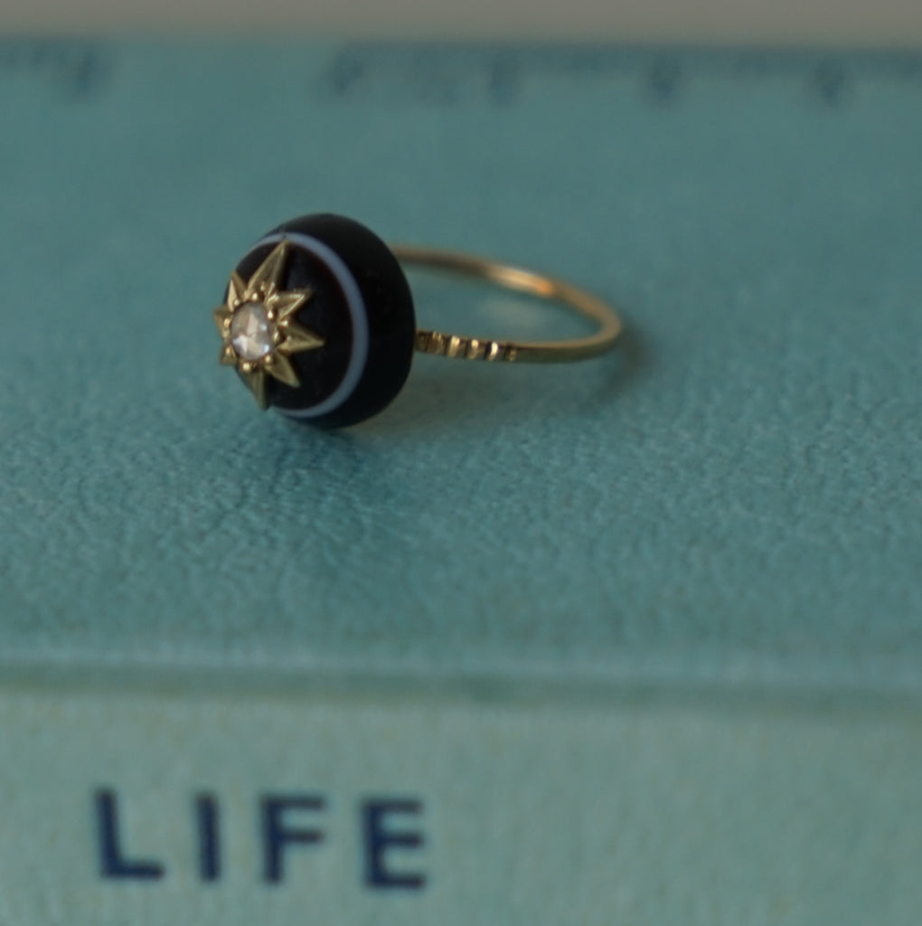 15ct Gold Banded Agate and Diamond Ring.