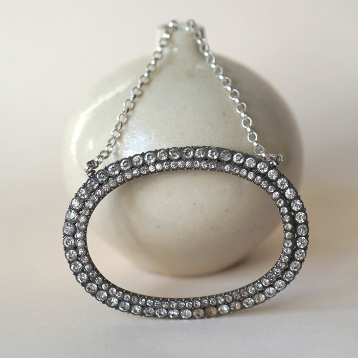 Large Silver Victorian Diamante Buckle Necklace.