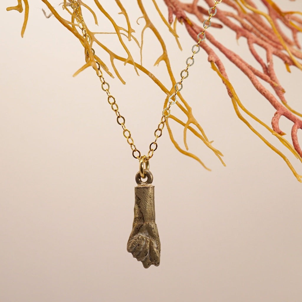 Antique Bronze Figa and Gold Chain, Badger's Velvet