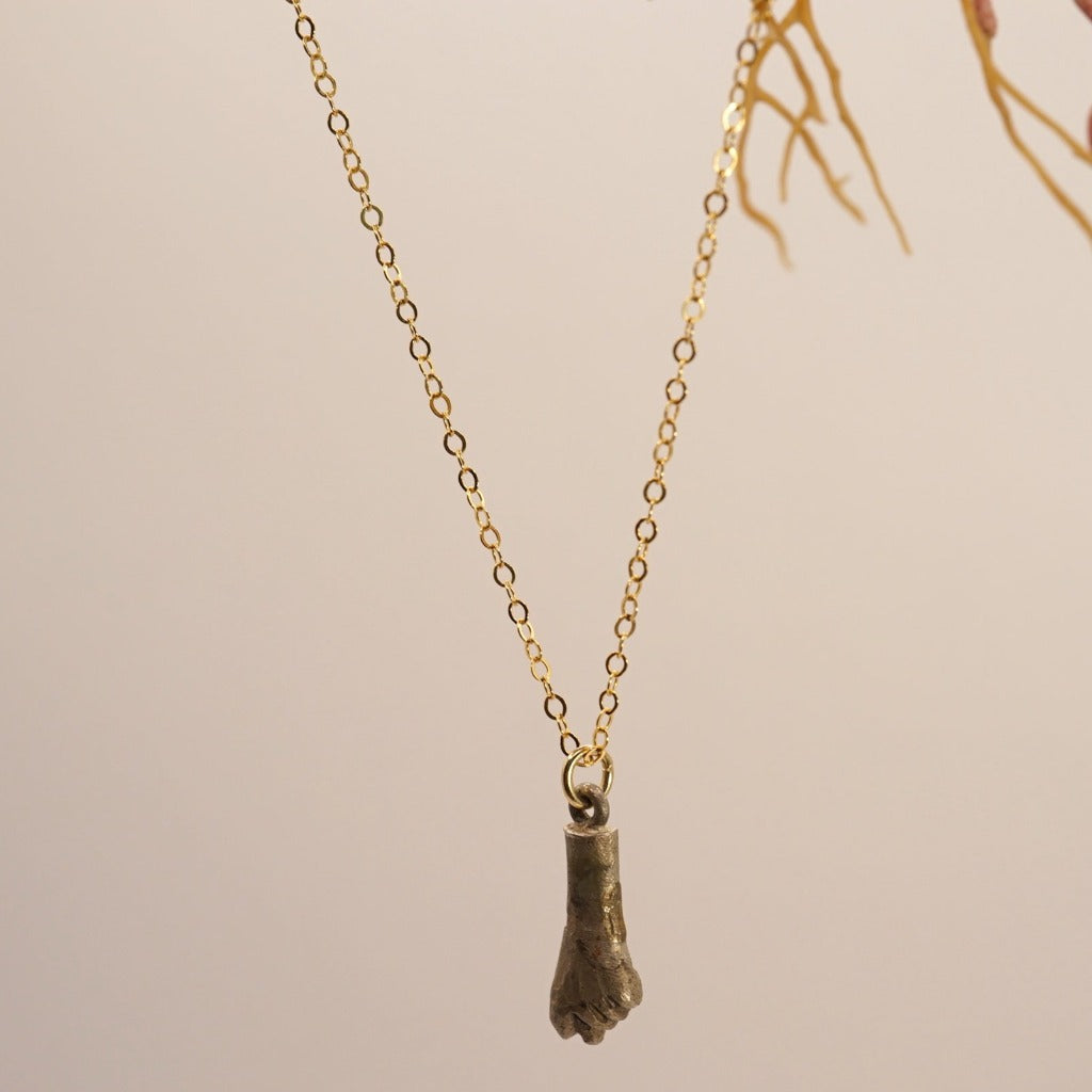 Antique Bronze Figa and Fine Gold Chain