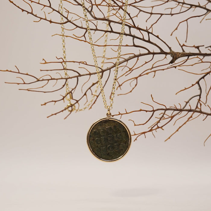 Gold Mounted Ancient Coin and Belcher Chain Necklace. Badger's velvet