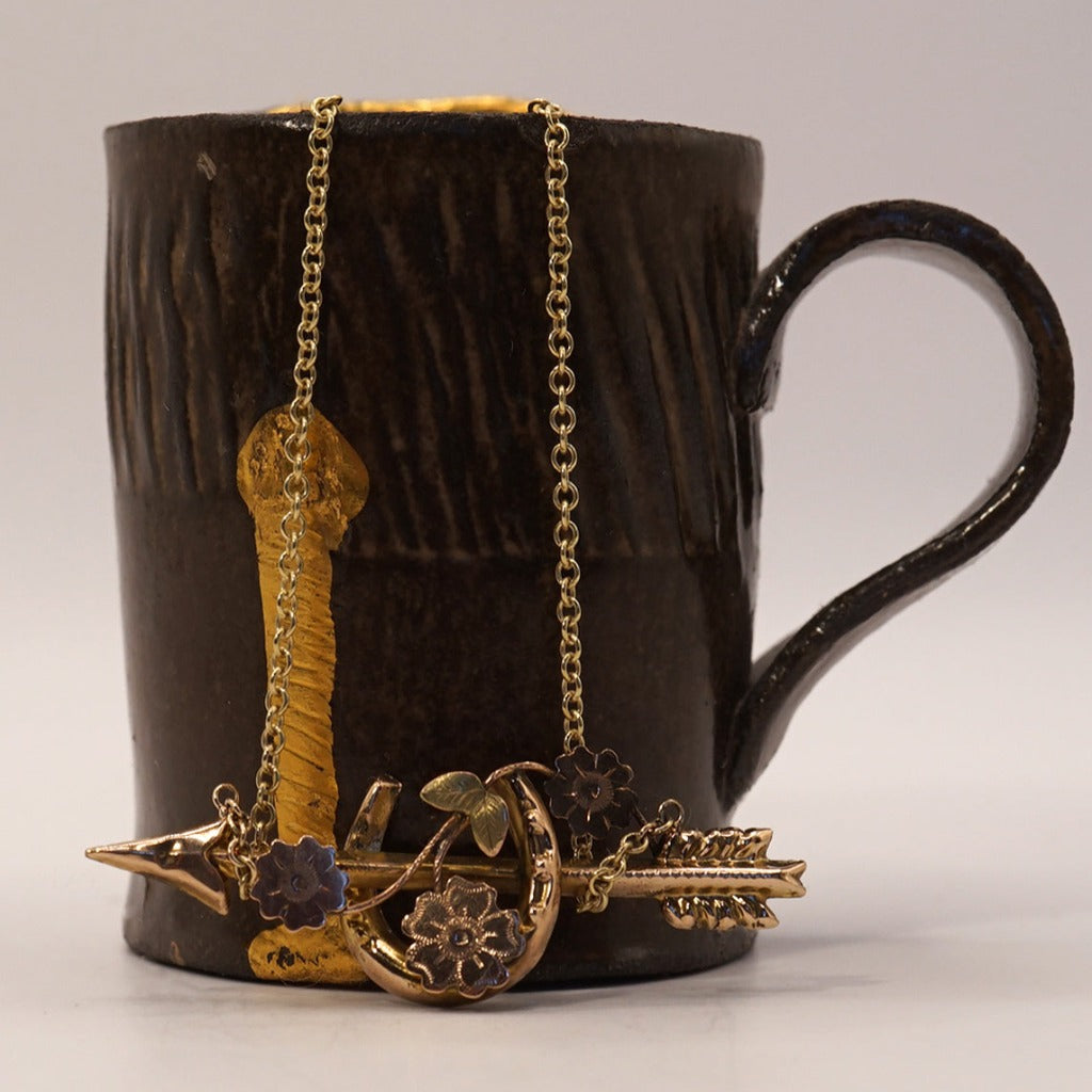 Gold Cupid's Arrow and Horseshoe Necklace, Badgers Velvet
