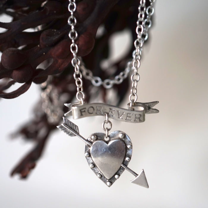 Silver Tattoo Forever Heart Necklace. Badgers Velvet 