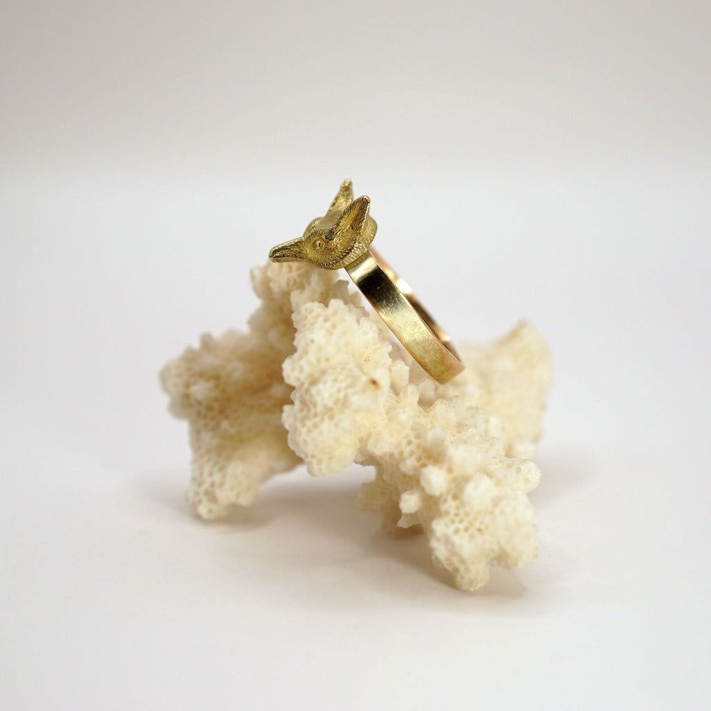 9ct Gold Fox Head Ring, Badgers Velvet