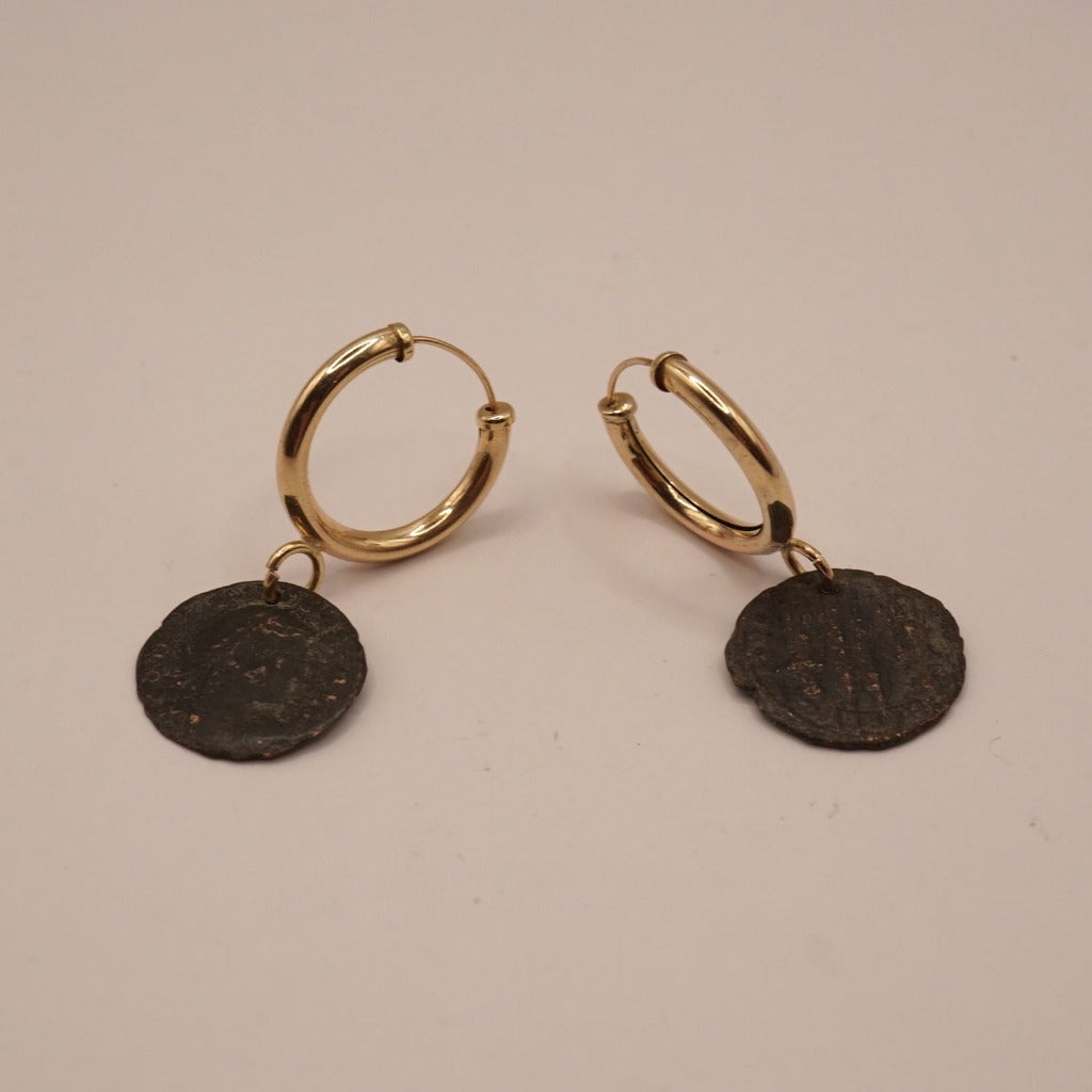 Roman Coin and Gold Hoop Earrings, Badger's Velvet