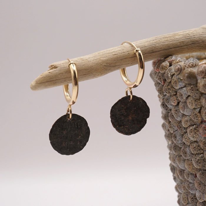 Roman Coin and Gold Hoop Earrings, Badger's Velvet