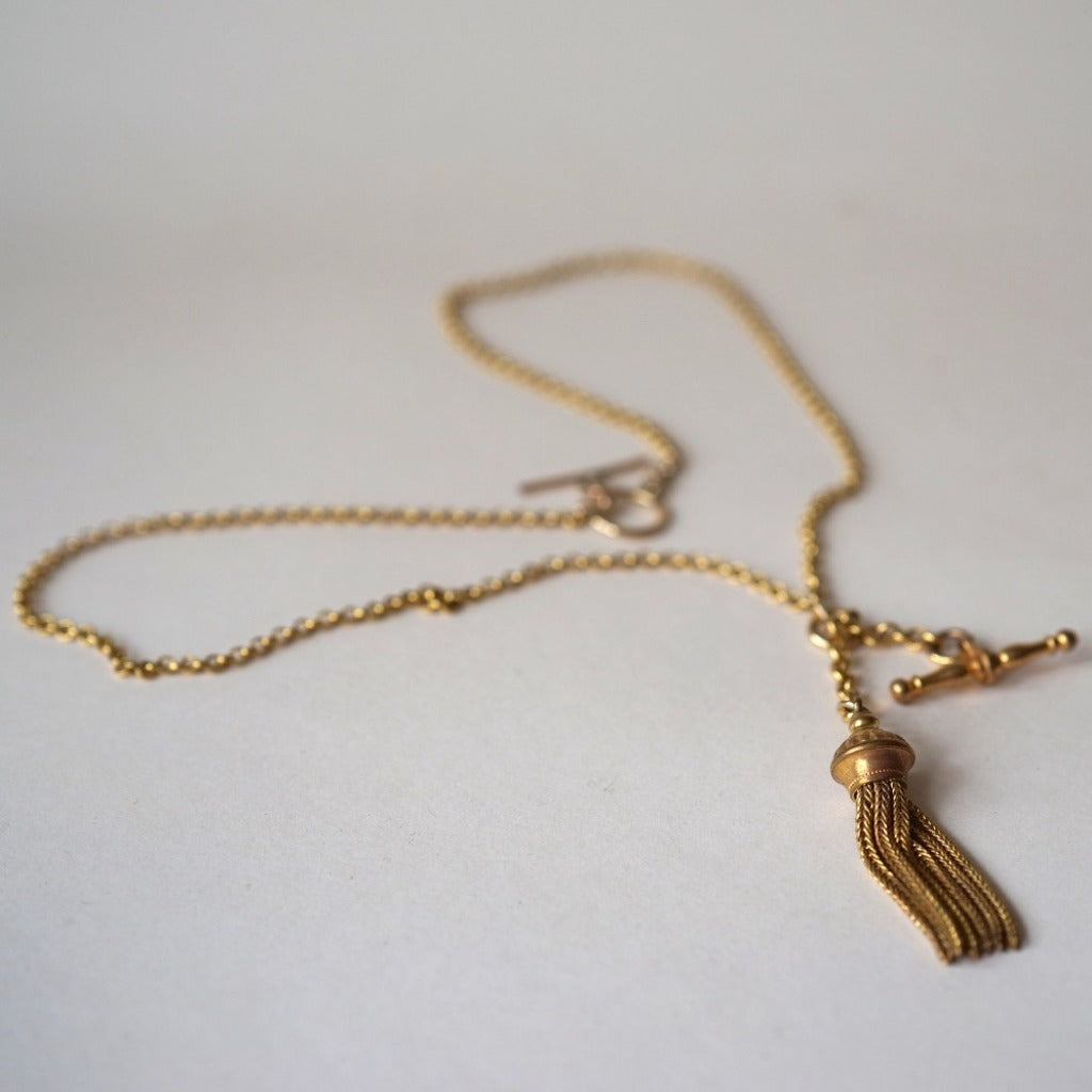Gold Tassle and T Bar Albertina Necklace Badger's Velvet