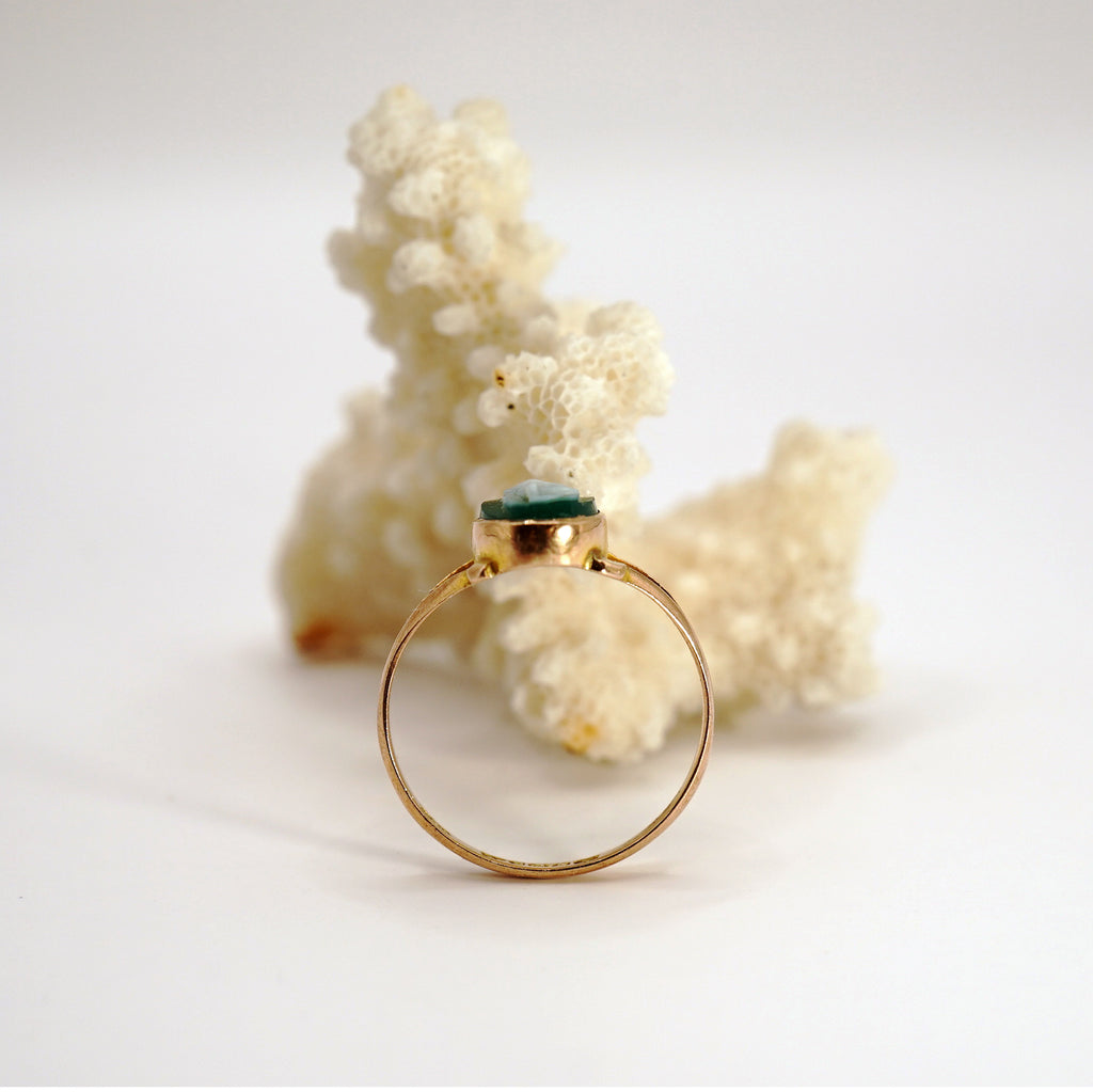 Carved Oval Greenstone Cameo and Gold Ring