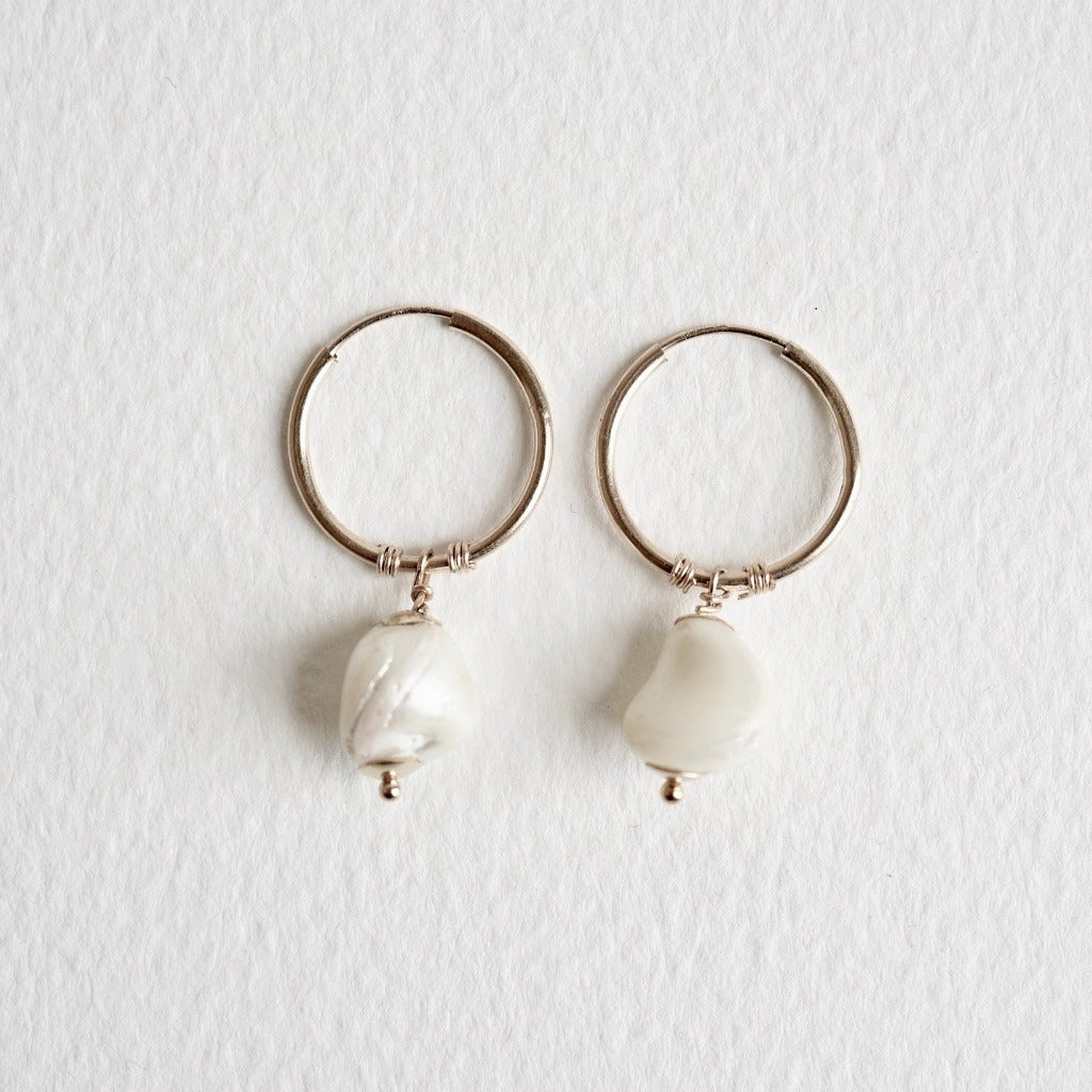 Gold and Baroque Pearl Hoops