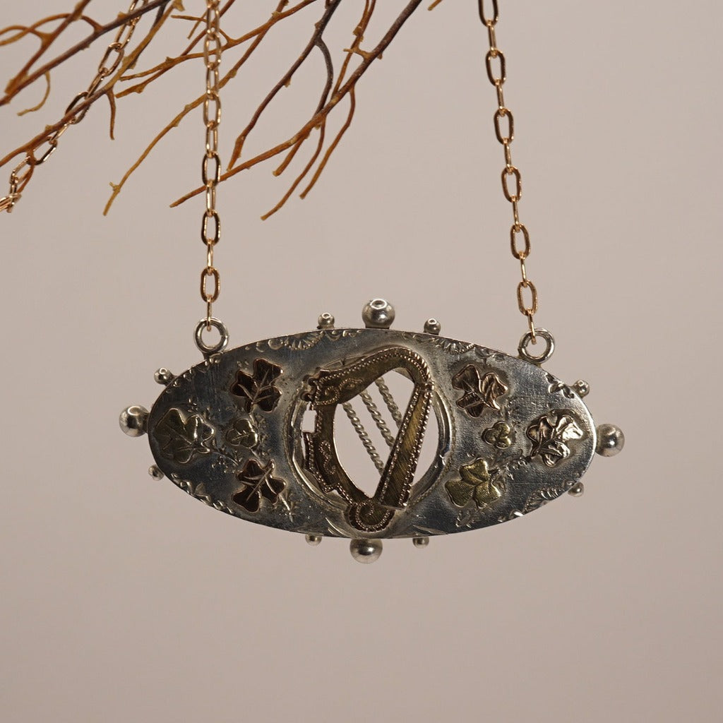 Irish Harp Silver and Gold Sweetheart Necklace, Badgers Velvet
