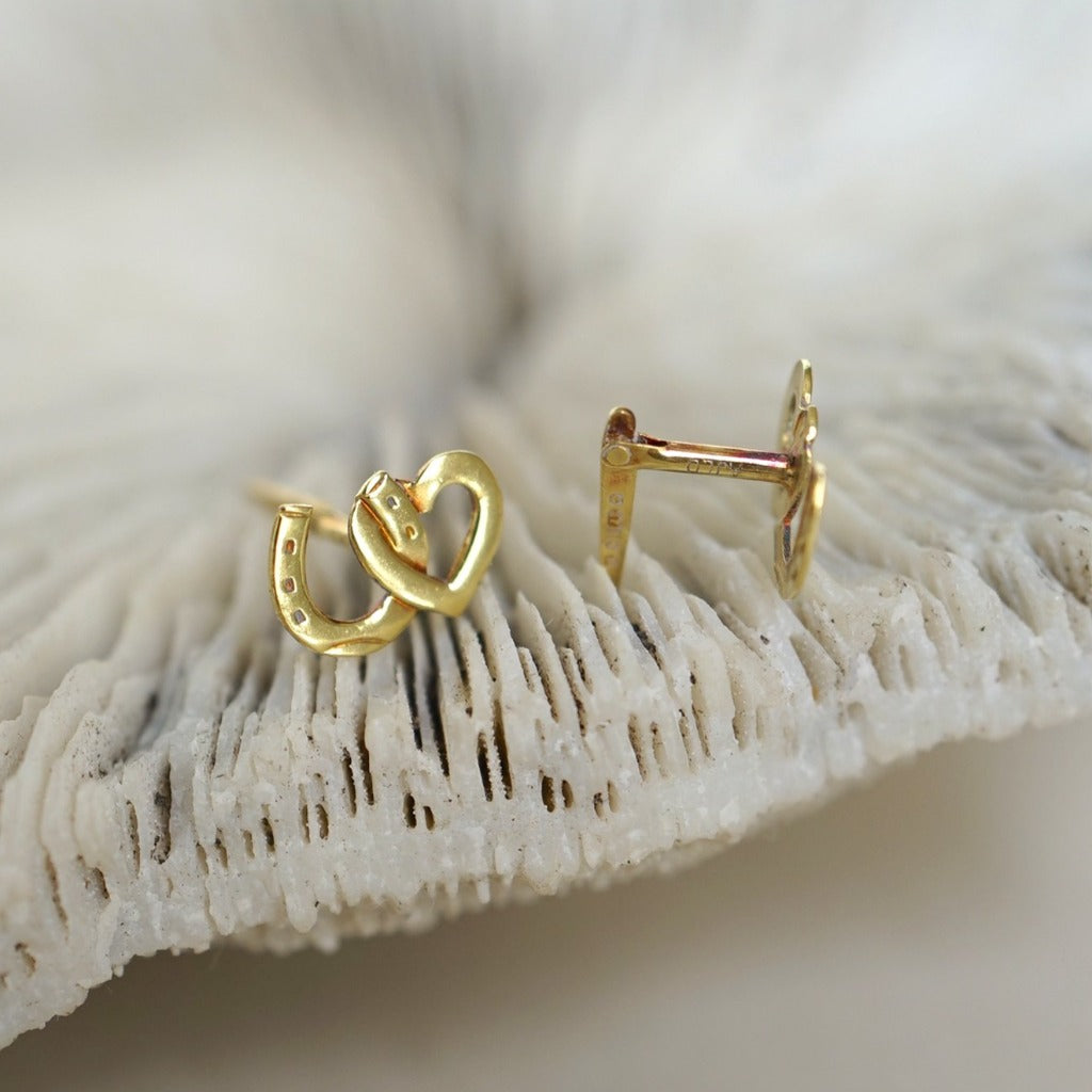 Heart and Horseshoe 9ct Gold earrings. Badgers Velvet