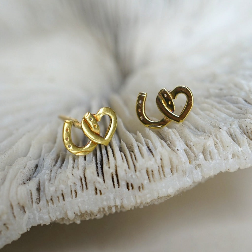 Heart and Horseshoe 9ct Gold earrings. Badgers Velvet