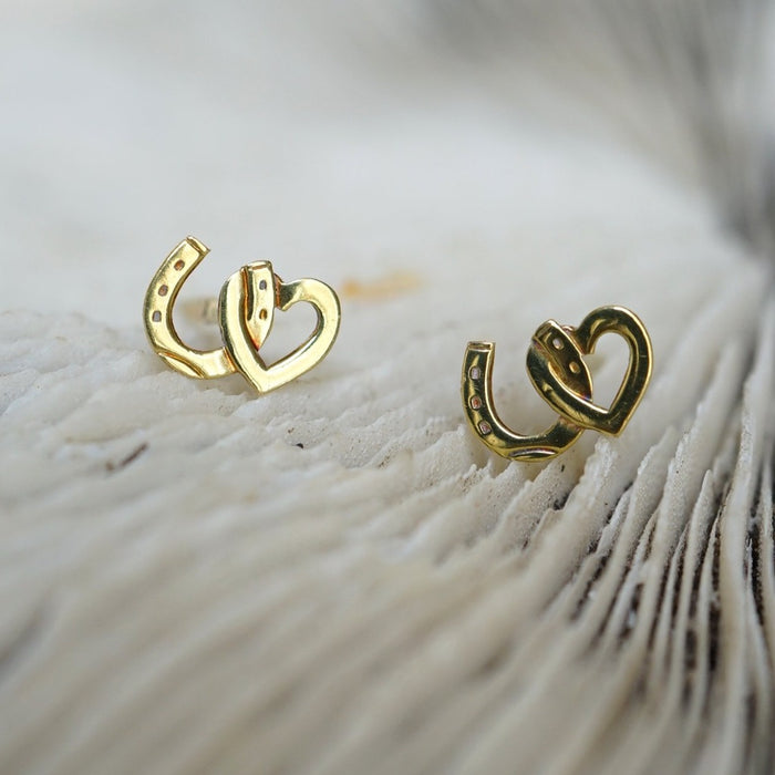 Heart and Horseshoe 9ct Gold earrings. Badgers Velvet 