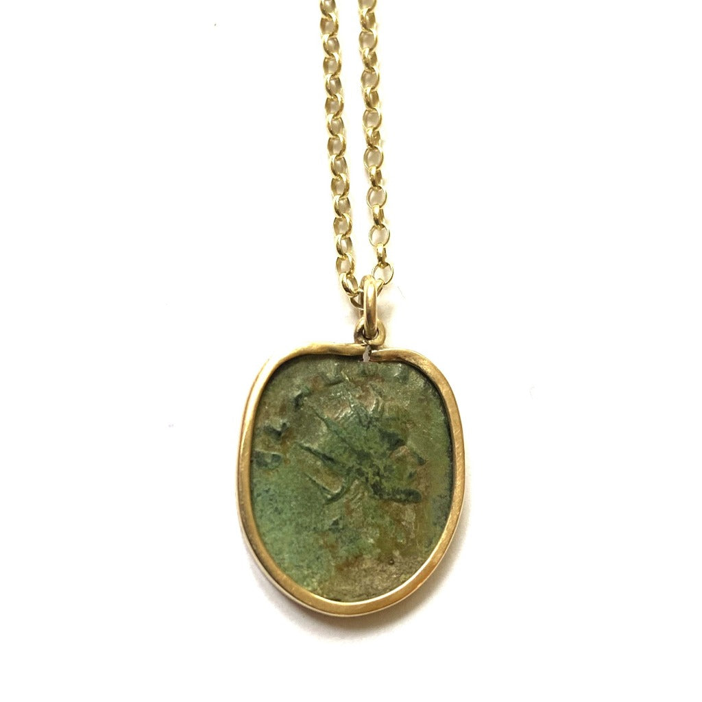 9ct Gold Mounted Roman Coin and Belcher Chain Necklace