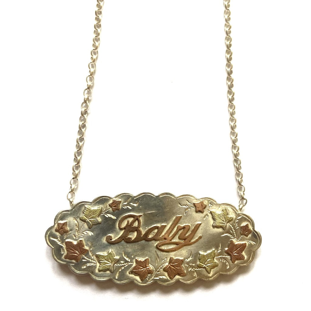 Silver BABY and Gold Leaf Necklace Badger's Velvet
