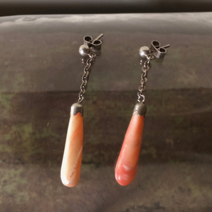 Angel Skin Coral & Silver drop earrings 