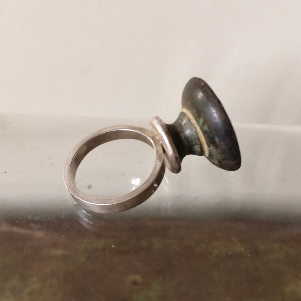 Antique Bronze Drawer Knob  & Silver Ring