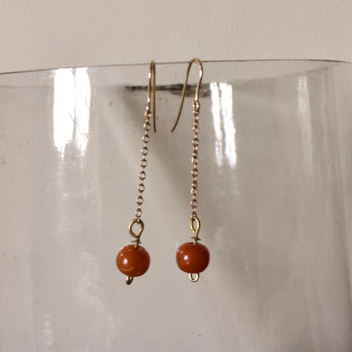 Amber Beads and Gold Chain Hook Earrings.
