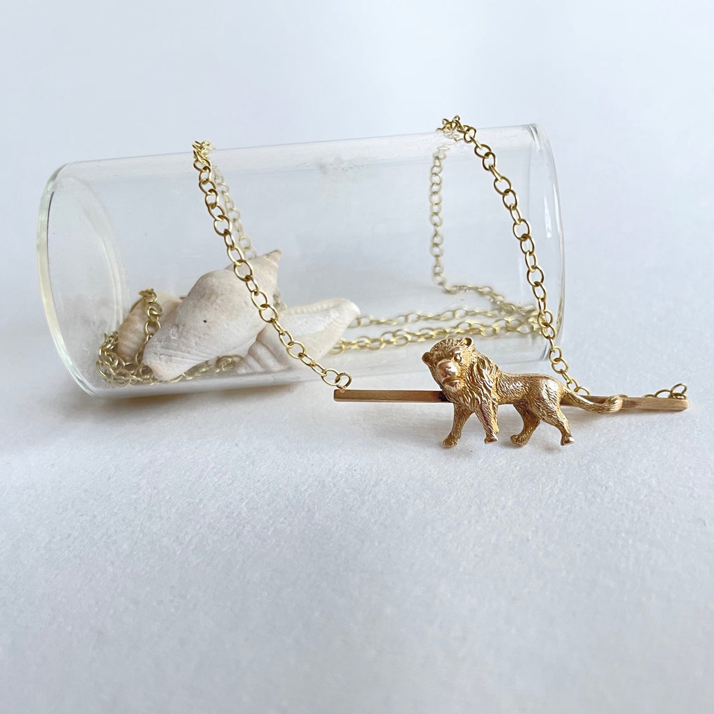 9ct Gold Lion Bar Necklace, Badger's Velvet